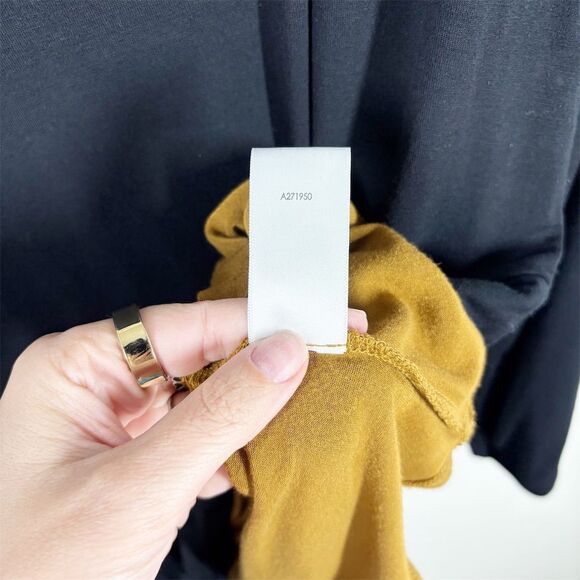 LOGO Lori Goldstein Asymmetric Stretch Jersey Long Sleeve Top Size L Black‎ Gold - Picture 8 of 10